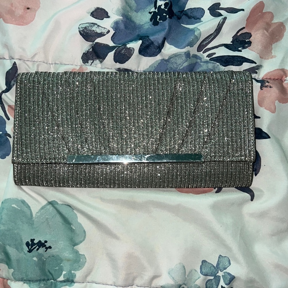 Silver prom clutch